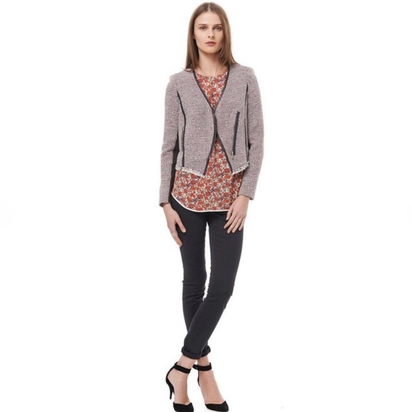 NEW REBECCA TAYLOR LEATHER TRIM TWEED JACKET - Picture 8 of 8